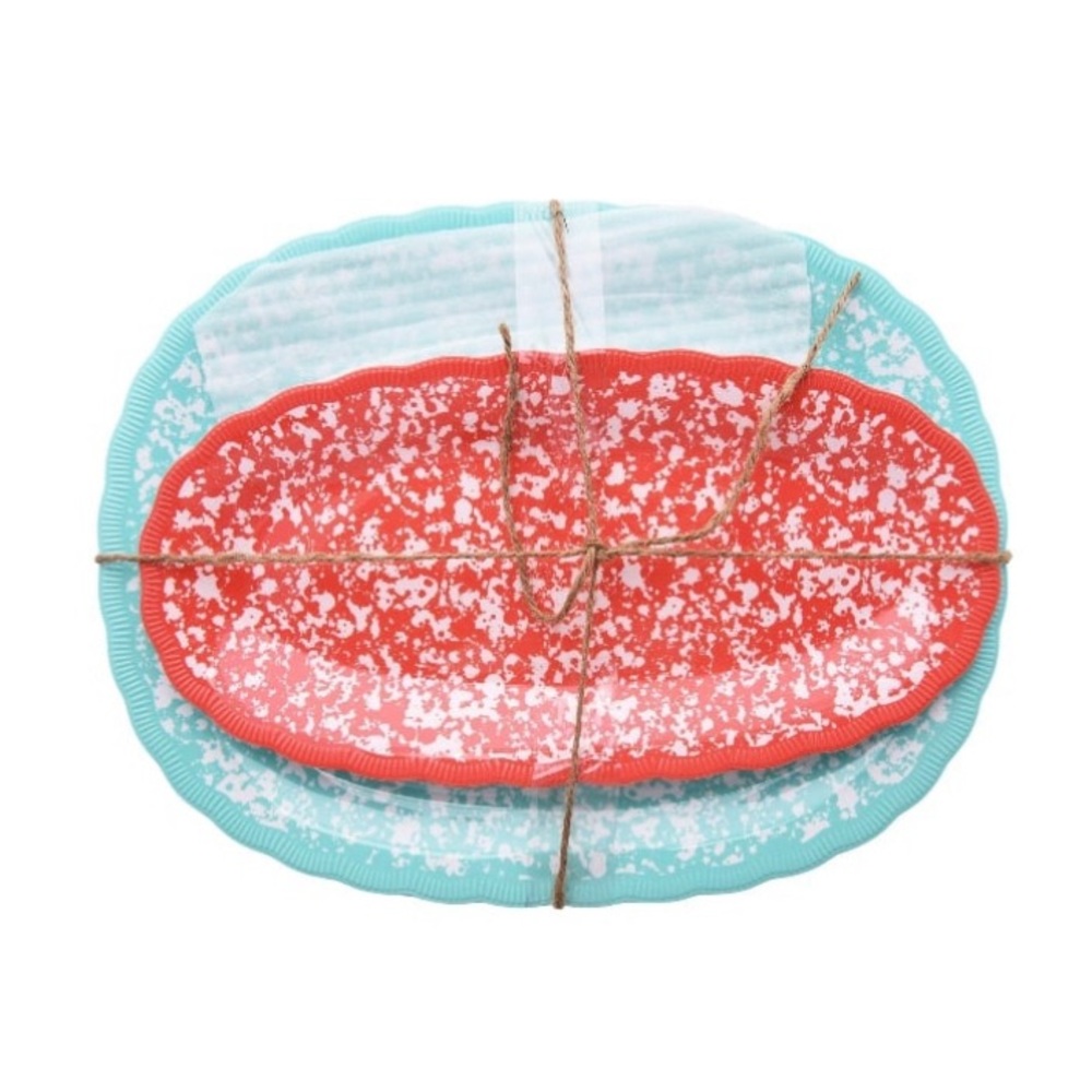 Pioneer woman country splatter melamine Red and Blue Speckled Oval Plater 2 pc
